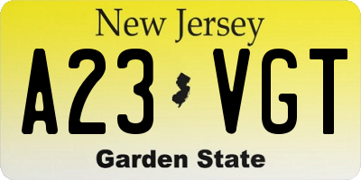 NJ license plate A23VGT