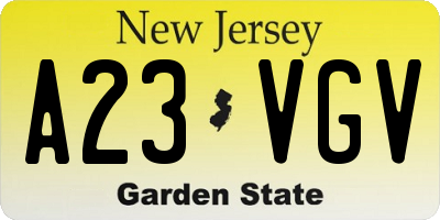 NJ license plate A23VGV