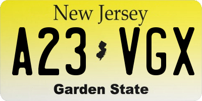 NJ license plate A23VGX