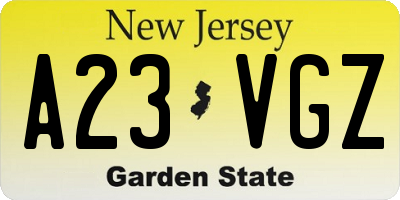 NJ license plate A23VGZ