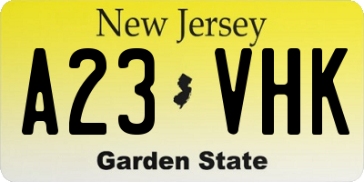 NJ license plate A23VHK