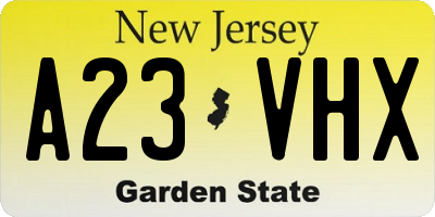 NJ license plate A23VHX