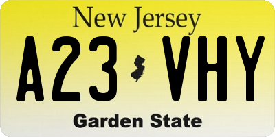 NJ license plate A23VHY