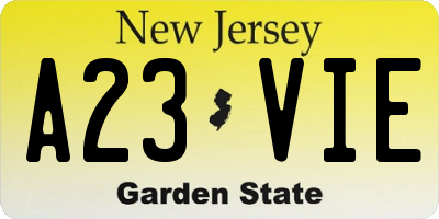 NJ license plate A23VIE