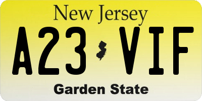 NJ license plate A23VIF