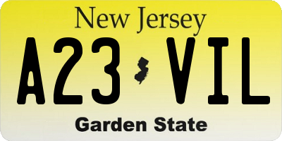 NJ license plate A23VIL