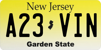 NJ license plate A23VIN
