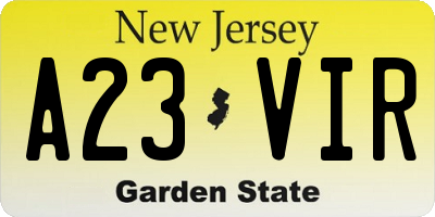 NJ license plate A23VIR
