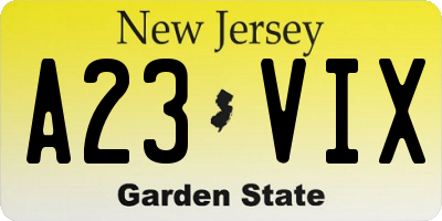 NJ license plate A23VIX
