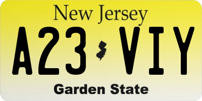 NJ license plate A23VIY