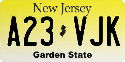 NJ license plate A23VJK