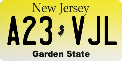 NJ license plate A23VJL