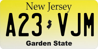 NJ license plate A23VJM