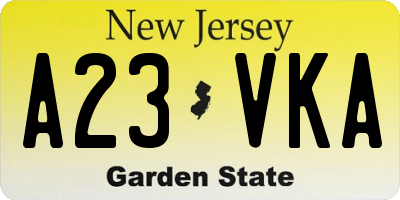 NJ license plate A23VKA