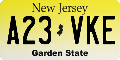 NJ license plate A23VKE