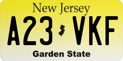 NJ license plate A23VKF