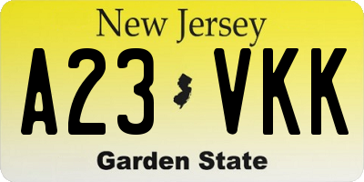 NJ license plate A23VKK