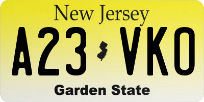 NJ license plate A23VKO
