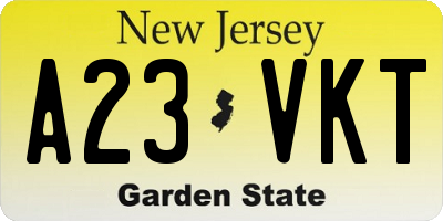 NJ license plate A23VKT