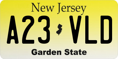 NJ license plate A23VLD