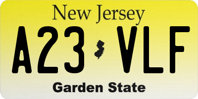 NJ license plate A23VLF