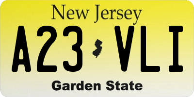 NJ license plate A23VLI