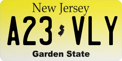 NJ license plate A23VLY