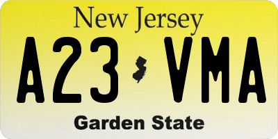 NJ license plate A23VMA