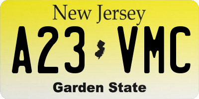 NJ license plate A23VMC