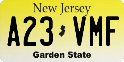 NJ license plate A23VMF