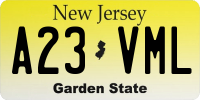 NJ license plate A23VML