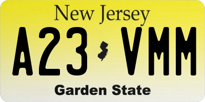 NJ license plate A23VMM