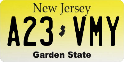 NJ license plate A23VMY