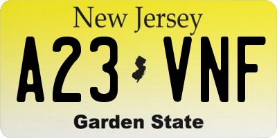 NJ license plate A23VNF