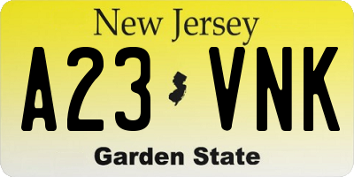 NJ license plate A23VNK