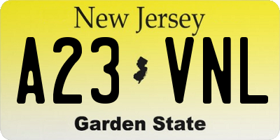 NJ license plate A23VNL