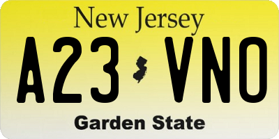 NJ license plate A23VNO