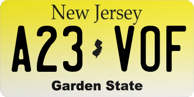 NJ license plate A23VOF
