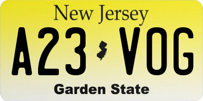 NJ license plate A23VOG