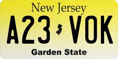 NJ license plate A23VOK