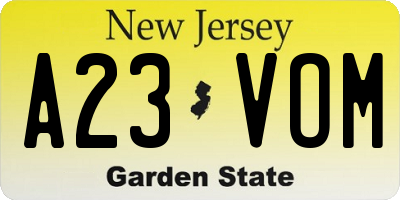 NJ license plate A23VOM