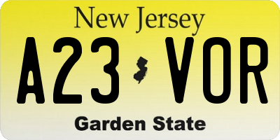 NJ license plate A23VOR