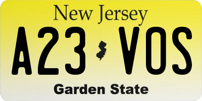 NJ license plate A23VOS