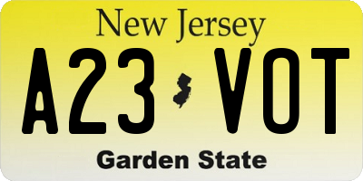 NJ license plate A23VOT