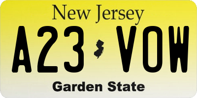 NJ license plate A23VOW