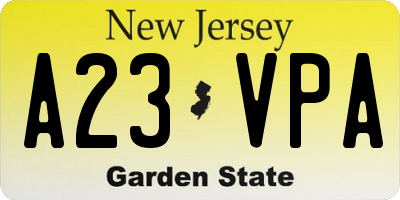 NJ license plate A23VPA