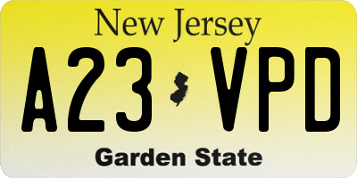 NJ license plate A23VPD