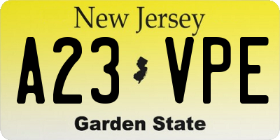 NJ license plate A23VPE