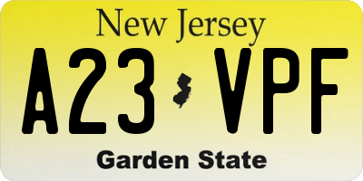 NJ license plate A23VPF