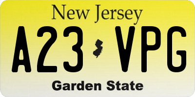 NJ license plate A23VPG